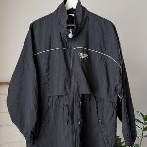 Men's Vintage REEBOK Black Nylon Full-Zip Windbreaker Jacket Size Large L Vtg